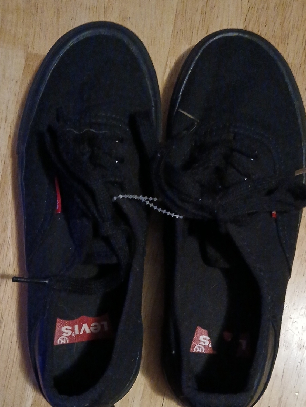 Levi's Black Canvas Lace-Up Sneakers with Red Logo Accents, Like VANS